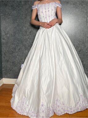 Vintage Late 1990s Lilac & White Ballgown Wedding Dress — Rosette Corset Back